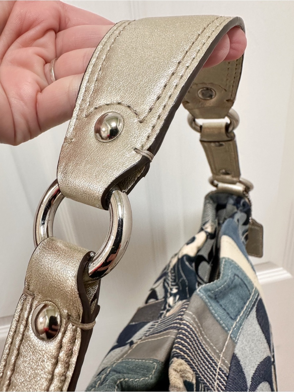 Coach Carly Small Denim Patchwork Hobo Shoulder Bag Blue Multi Vintage Y2K - Picture 6 of 17